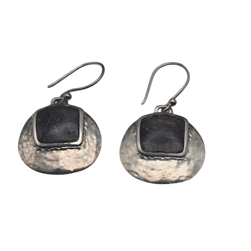 Silpada Bronzite Hammered Silver Dangle Earrings Sterling - Artisan Boho Luxe